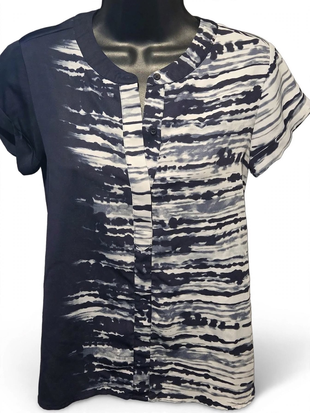 Simply Vera Vera Wang Navy & White Short-Sleeve Button-Front Top